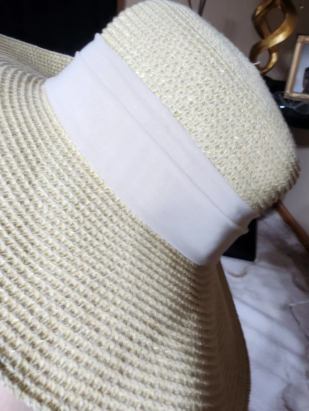 Sun N Sand Wide Brim Straw Hat White Bow UPF 50